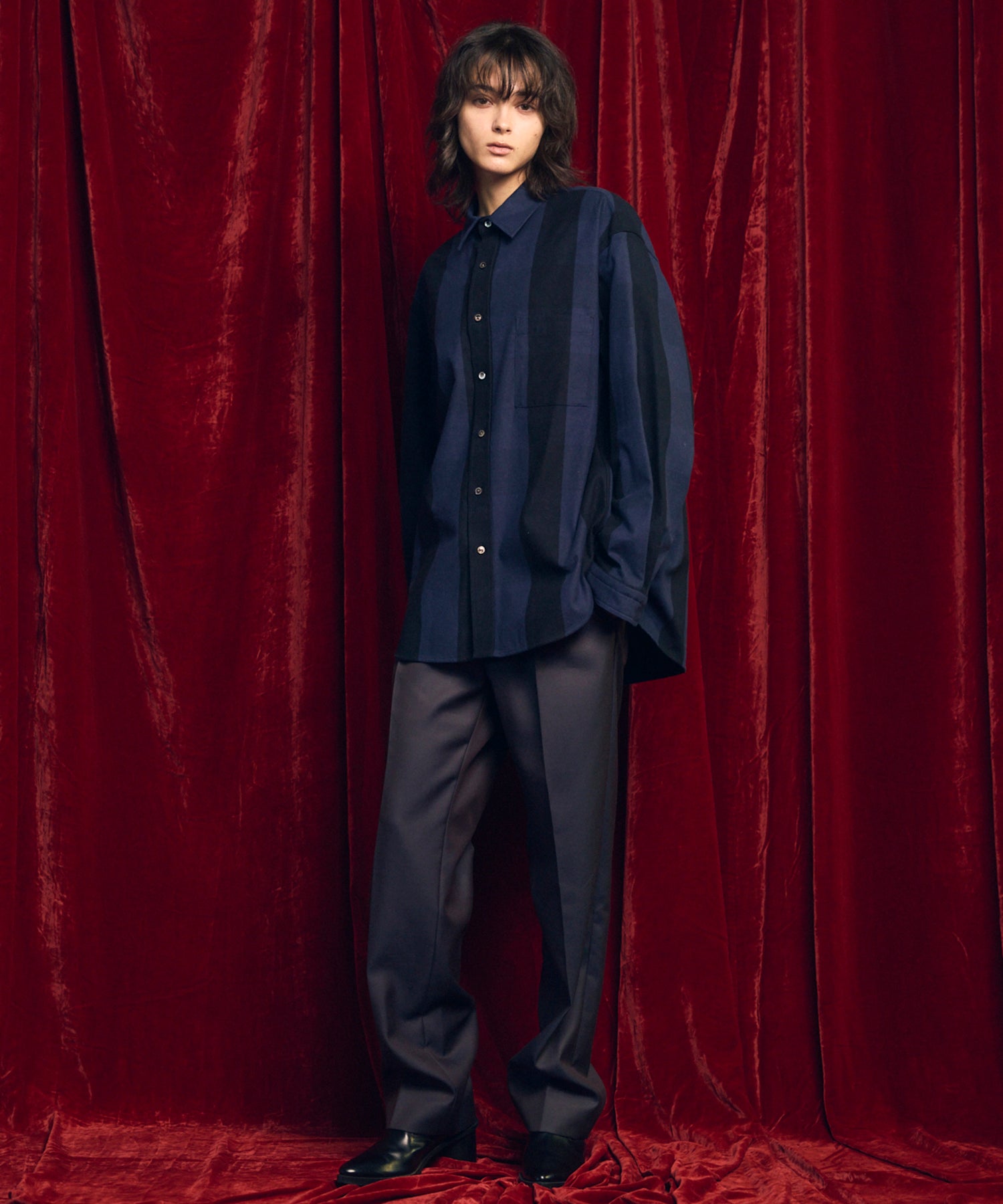 4 색 샹 브레이 세탁 가능한 양모 원은 직선 바지