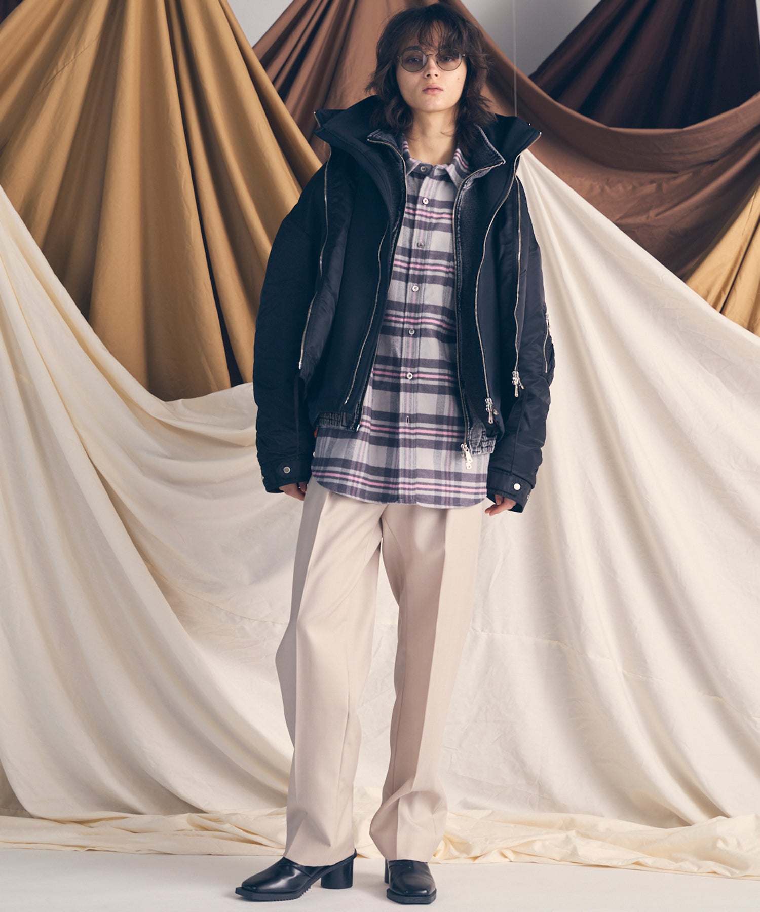 4 색 샹 브레이 세탁 가능한 양모 원은 직선 바지