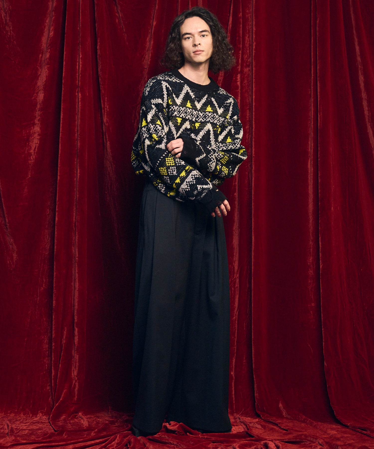 羊毛混合光滑的宽宽松裤子