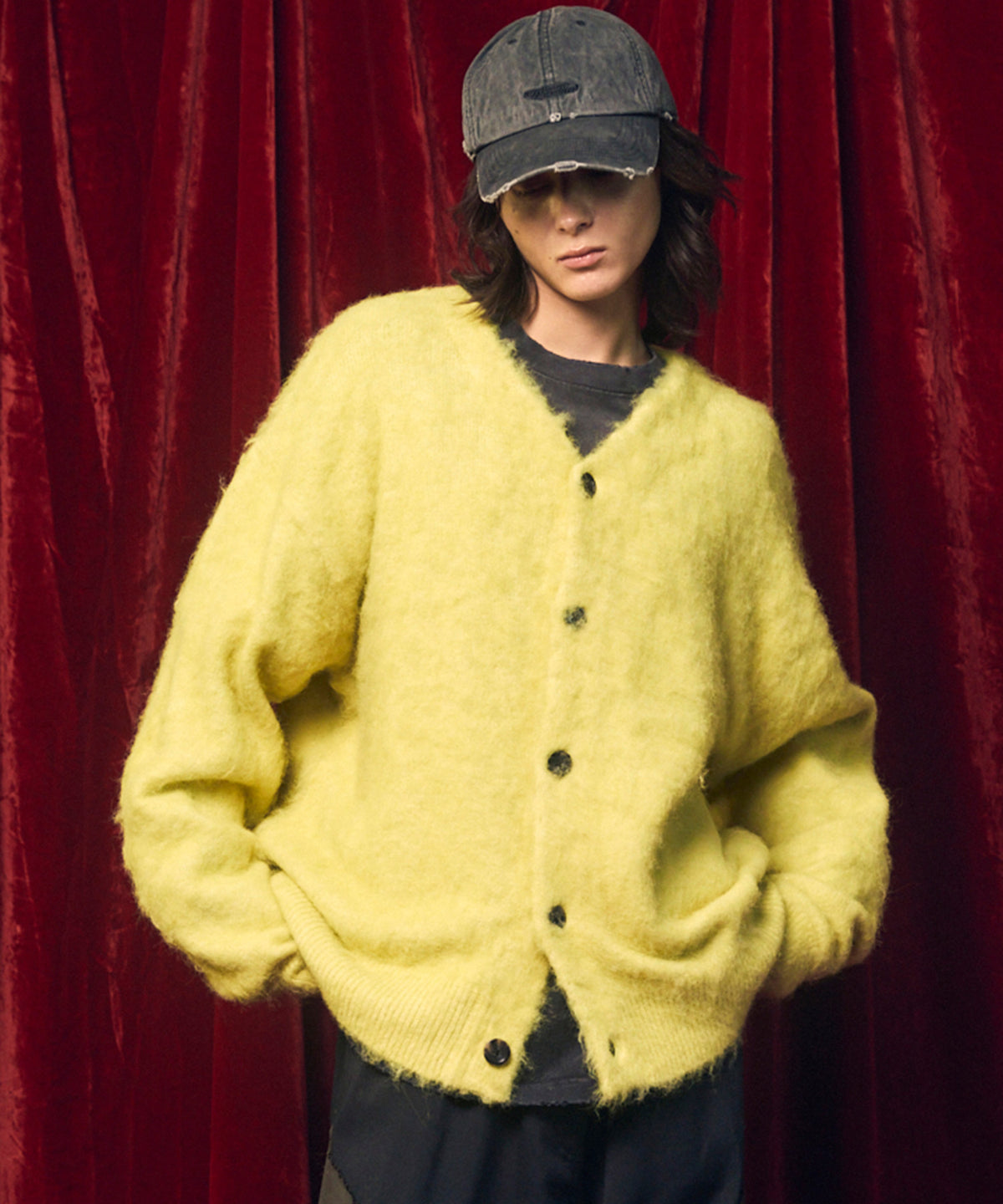 Prime-Over Shaggy Knit Y-neck Cardigan