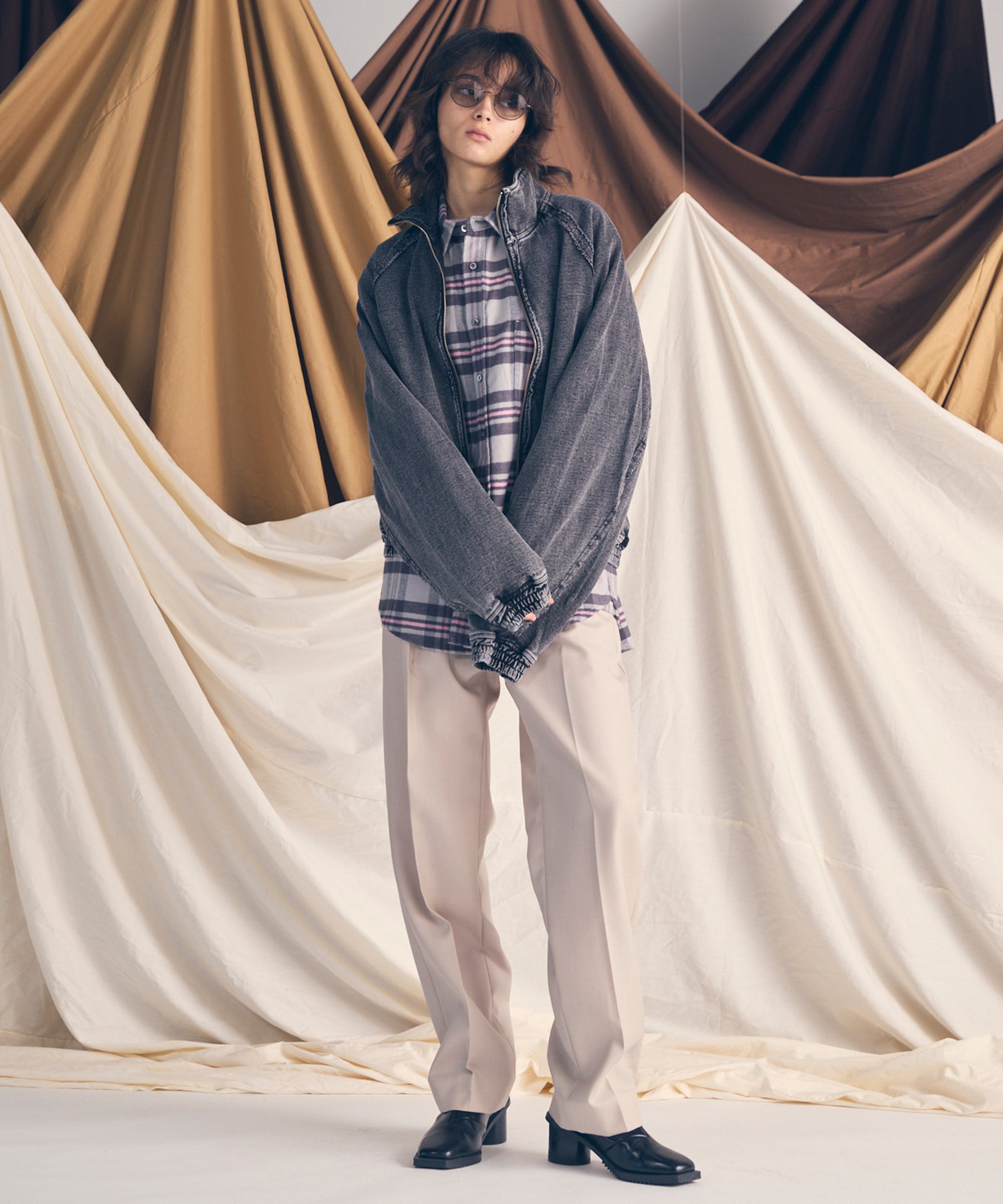 4 색 샹 브레이 세탁 가능한 양모 원은 직선 바지