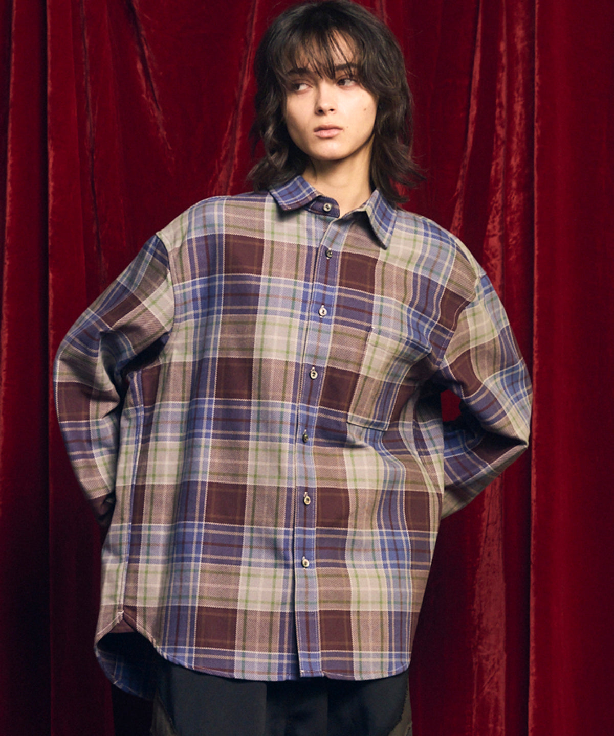 【Italian Dead Stock Fabric】Prime-Over Regular Collar Flannel Shirt