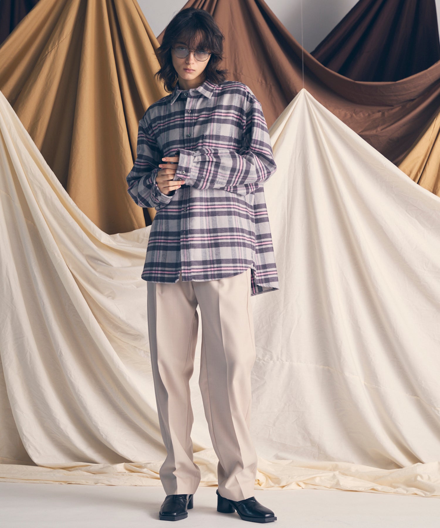 4 색 샹 브레이 세탁 가능한 양모 원은 직선 바지