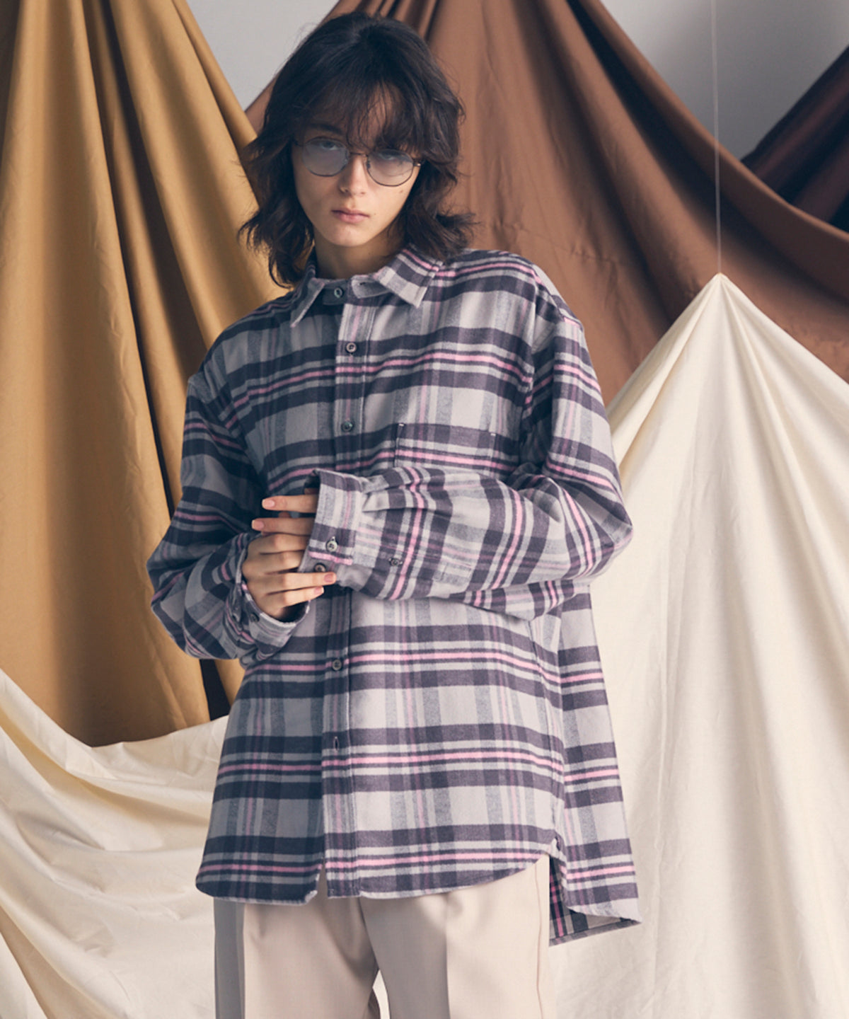 【Italian Dead Stock Fabric】Prime-Over Regular Collar Flannel Shirt