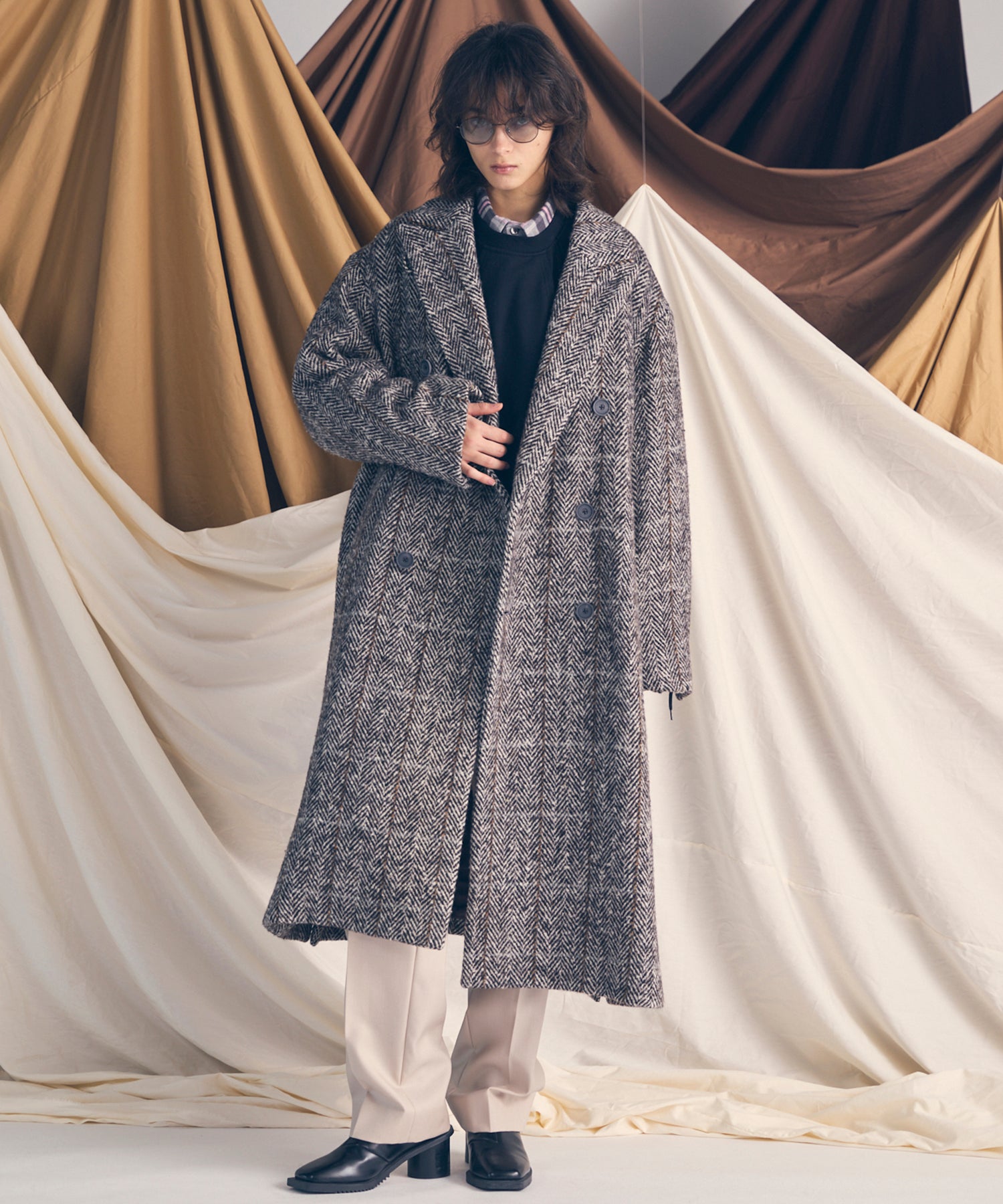 4 색 샹 브레이 세탁 가능한 양모 원은 직선 바지