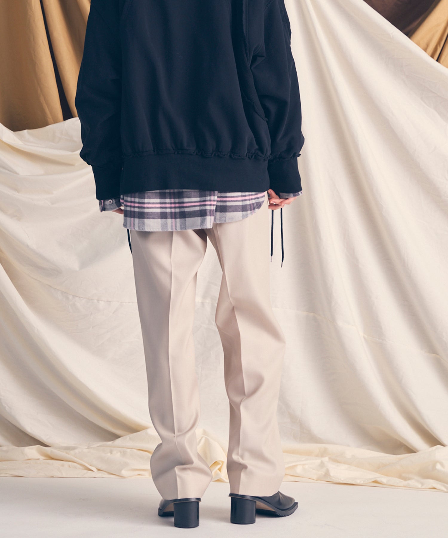 4 색 샹 브레이 세탁 가능한 양모 원은 직선 바지