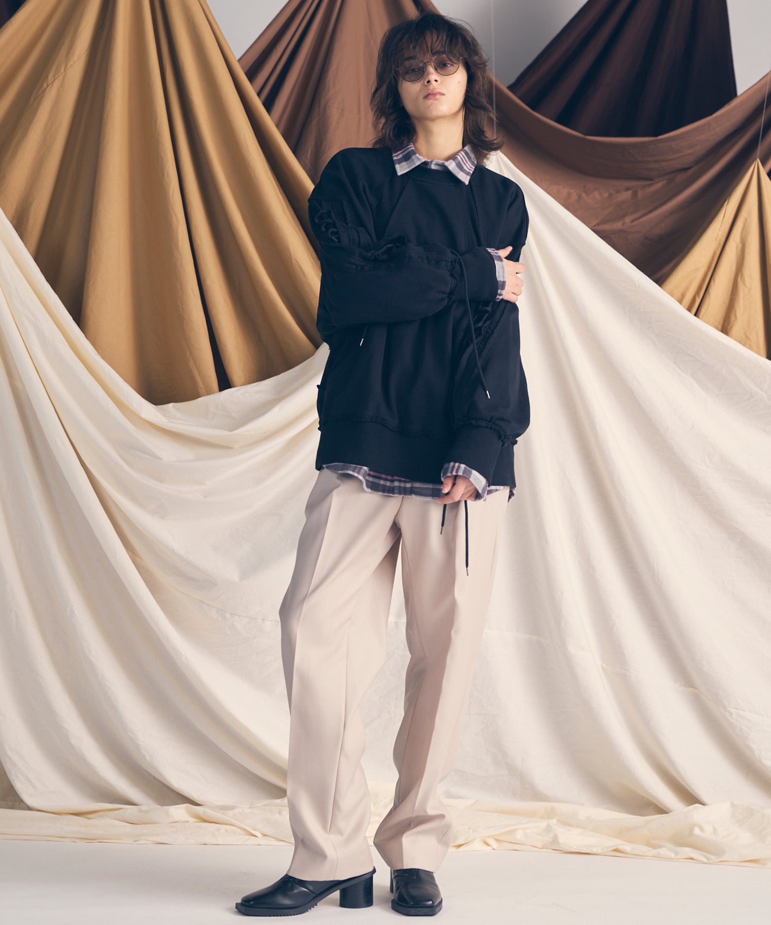 4 색 샹 브레이 세탁 가능한 양모 원은 직선 바지