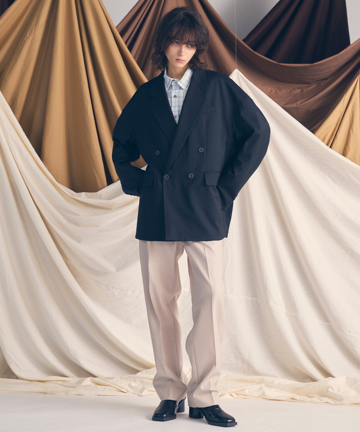 4 색 샹 브레이 세탁 가능한 양모 원은 직선 바지