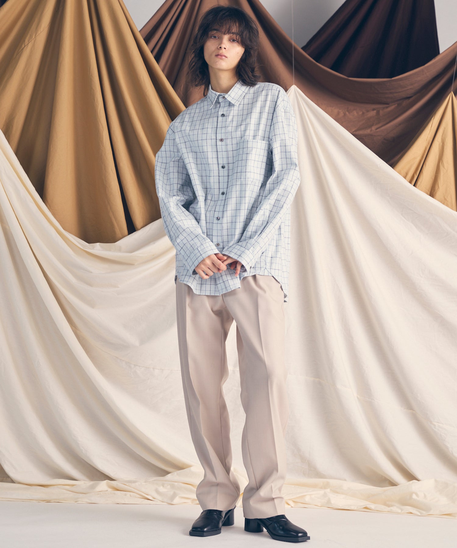 4 색 샹 브레이 세탁 가능한 양모 원은 직선 바지