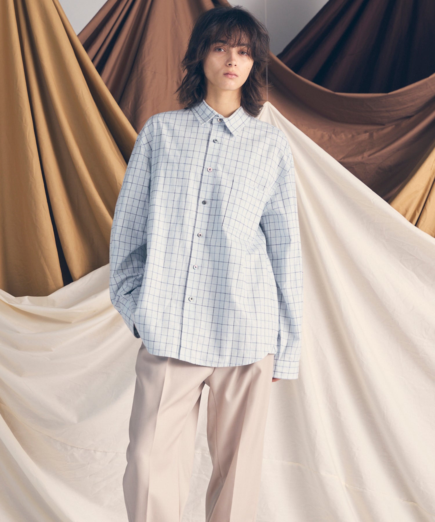 [意大利死库织物]原始的常规领绒布衬衫