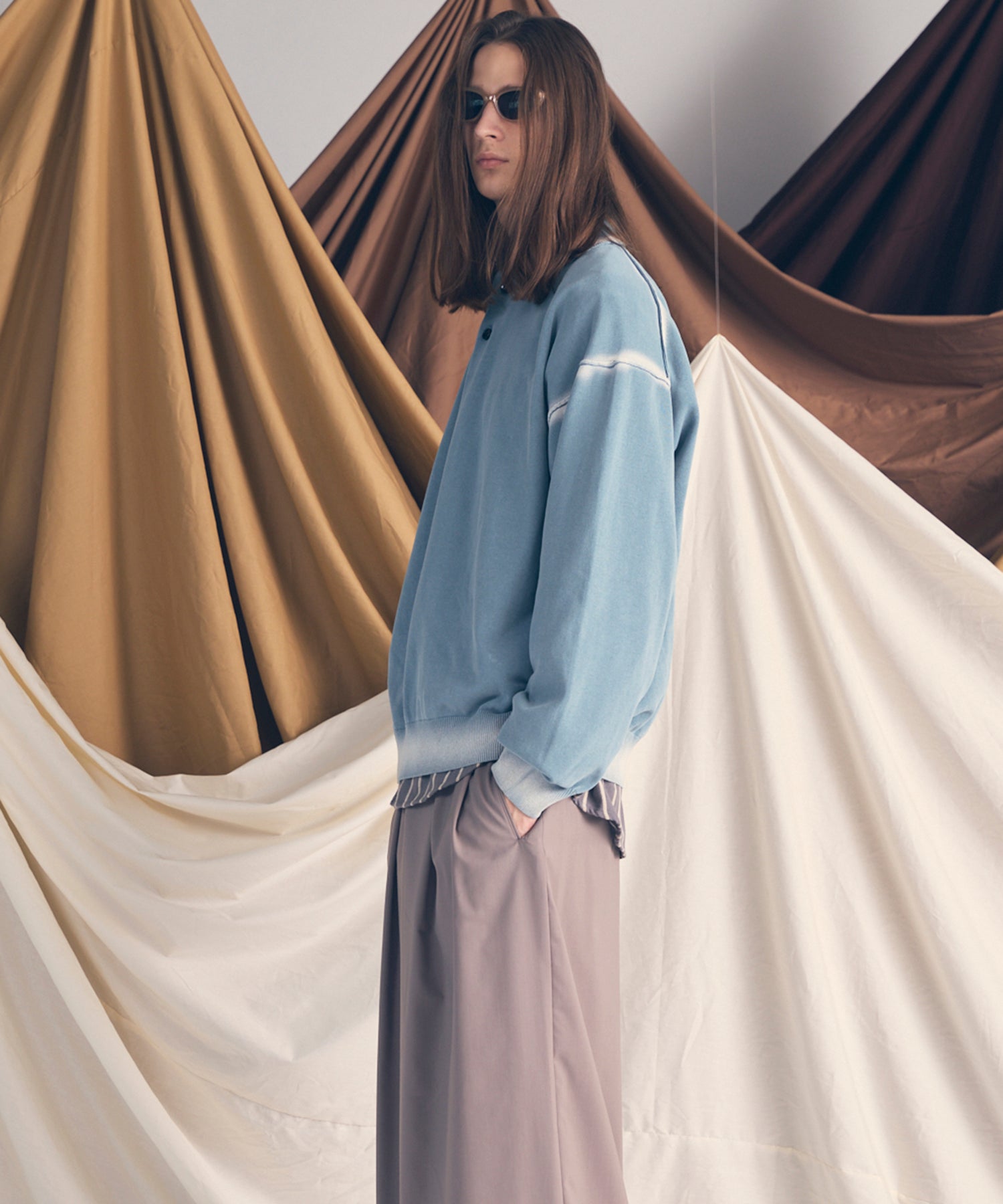 High Twist Pigment Bleach Prime-Over Long Sleeve Knit Polo Shirt