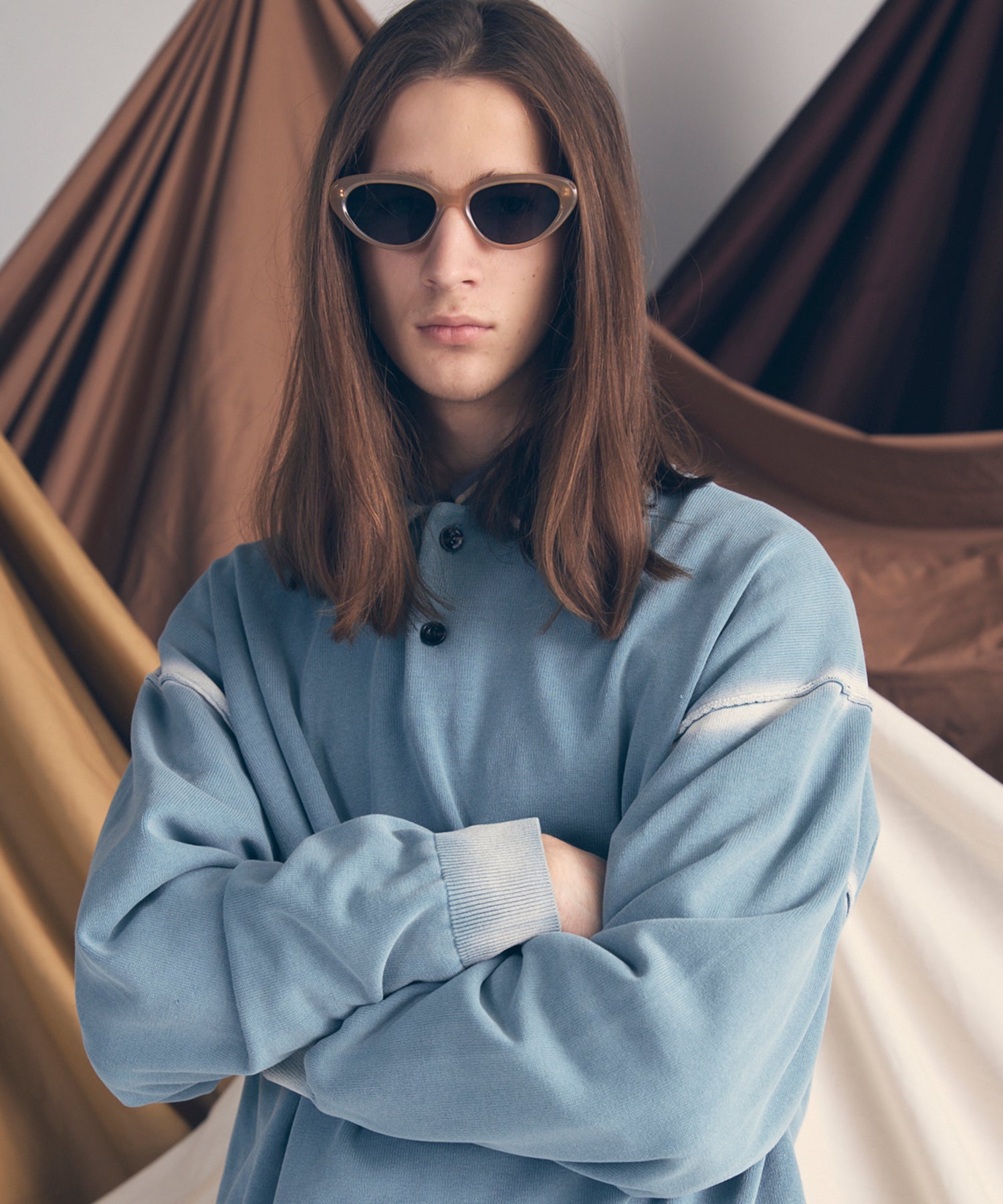 High Twist Pigment Bleach Prime-Over Long Sleeve Knit Polo Shirt