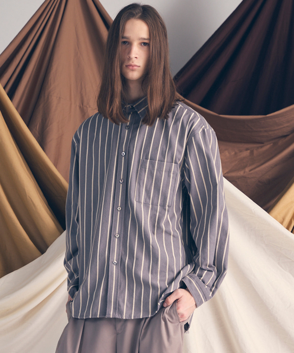 【Italian Dead Stock Fabric】Prime-Over Regular Collar Flannel Shirt