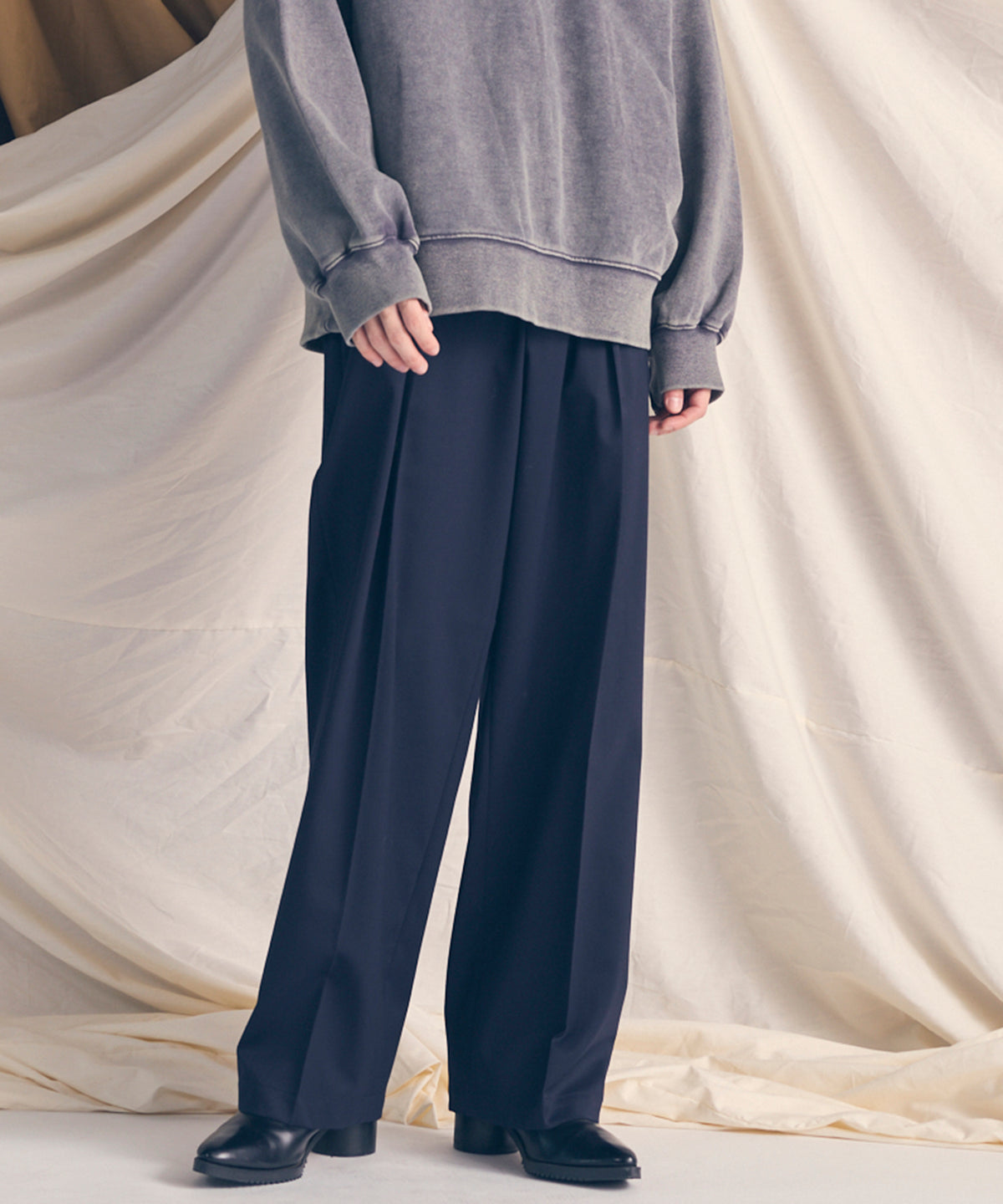 Wool Mix Smooth Prime Wide One-Tuck Wide Pants