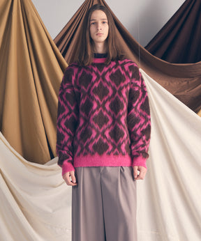 [25AW PRE-ORDER] Diamond Geometric Pattern Prime-Over Crew Neck Mohair Shaggy Knit Pullover