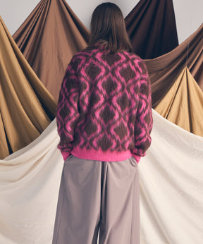 [25AW PRE-ORDER] Diamond Geometric Pattern Prime-Over Crew Neck Mohair Shaggy Knit Pullover
