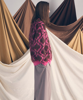 [25AW PRE-ORDER] Diamond Geometric Pattern Prime-Over Crew Neck Mohair Shaggy Knit Pullover