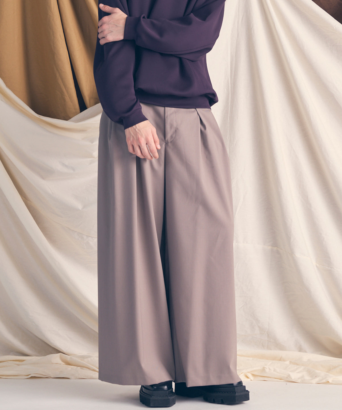Wool Mix Smooth Prime Wide Baggy Pants