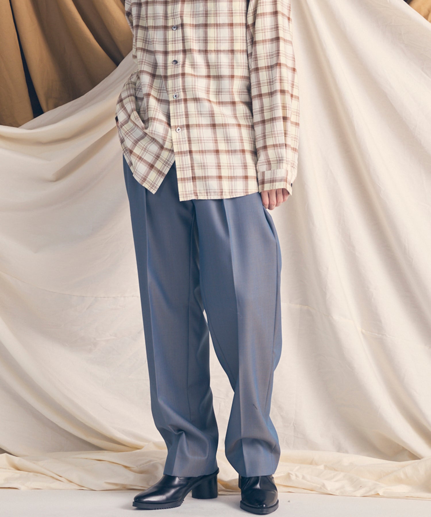 4 색 샹 브레이 세탁 가능한 양모 원은 직선 바지