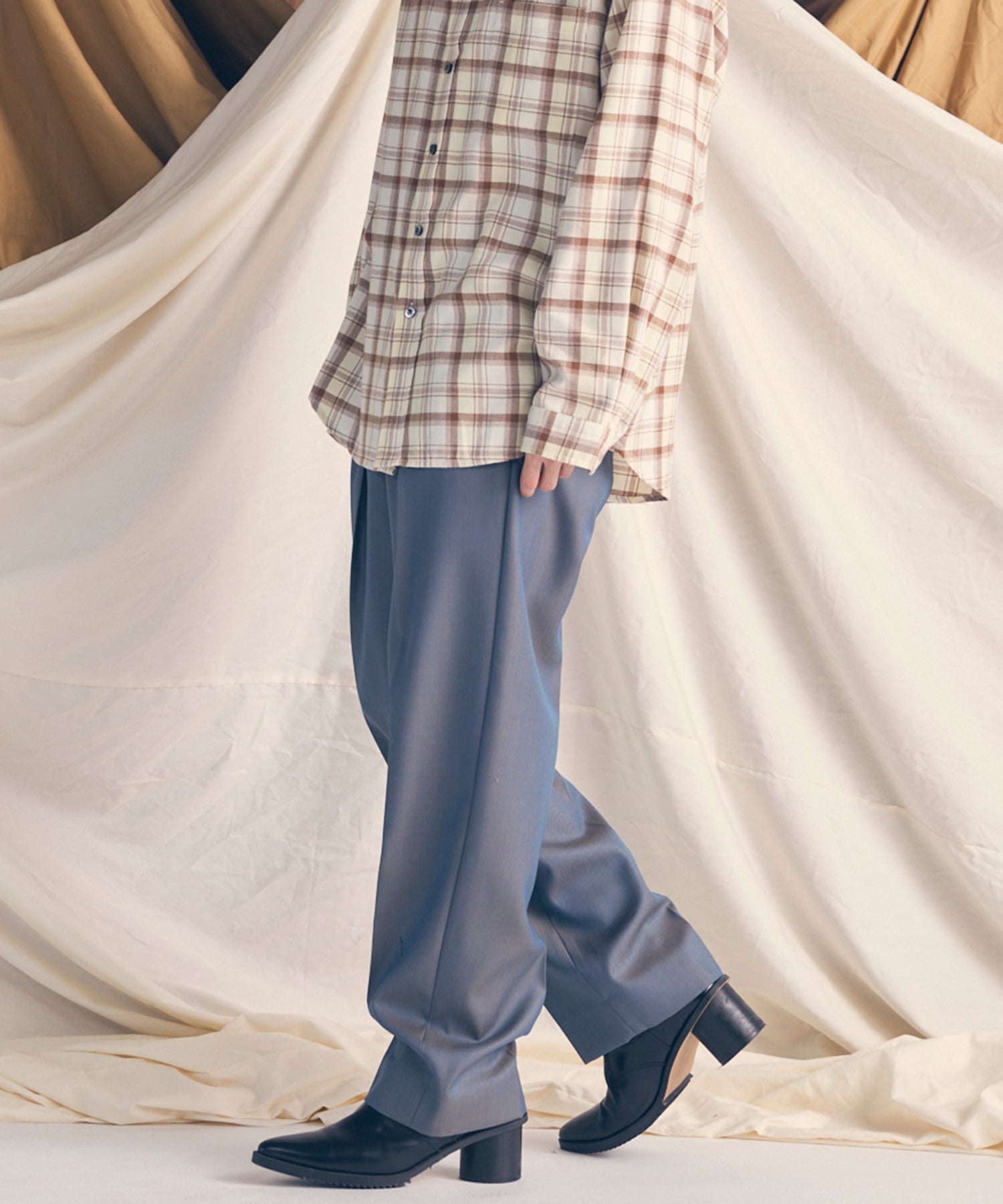 4 색 샹 브레이 세탁 가능한 양모 원은 직선 바지