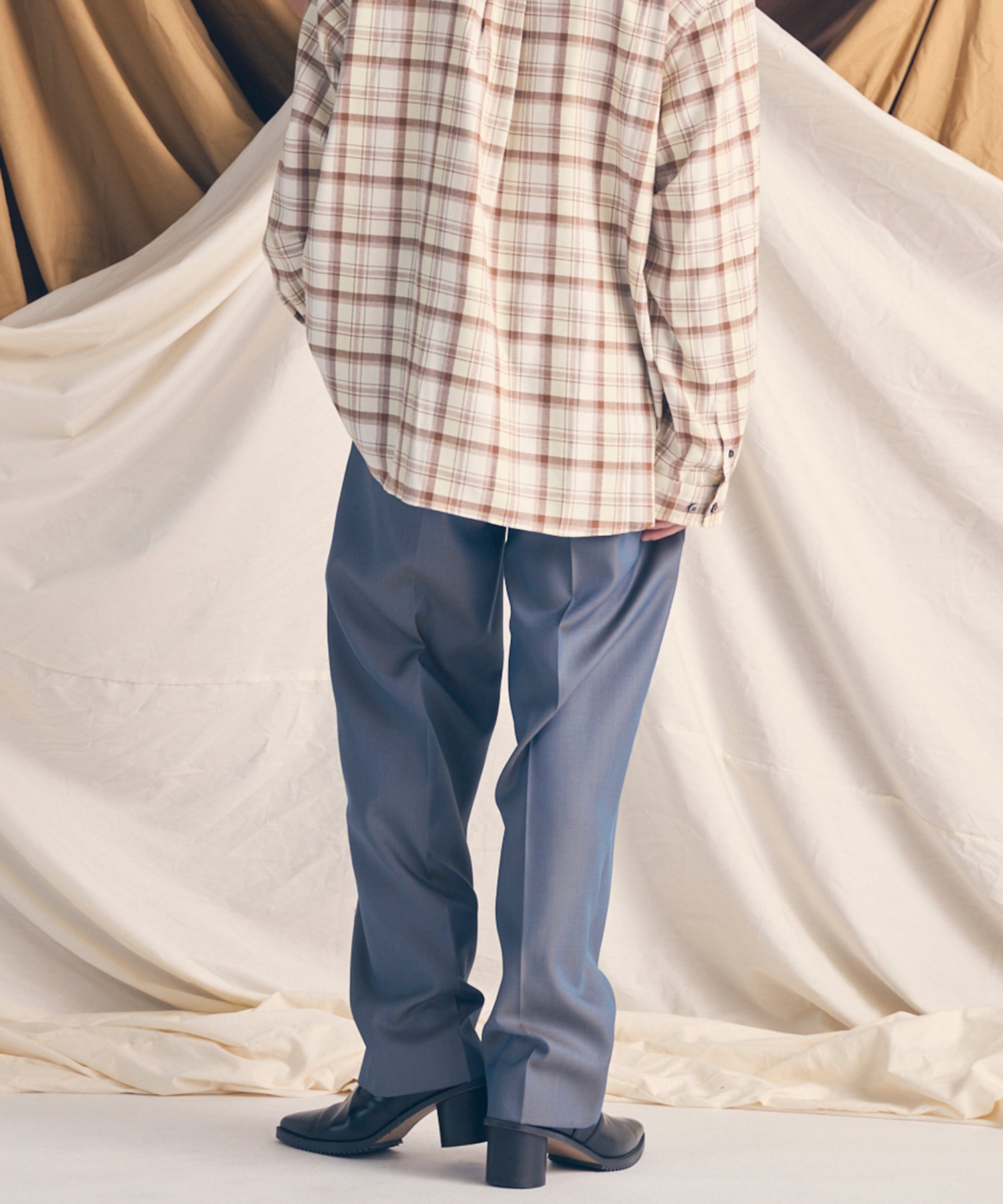 4 색 샹 브레이 세탁 가능한 양모 원은 직선 바지