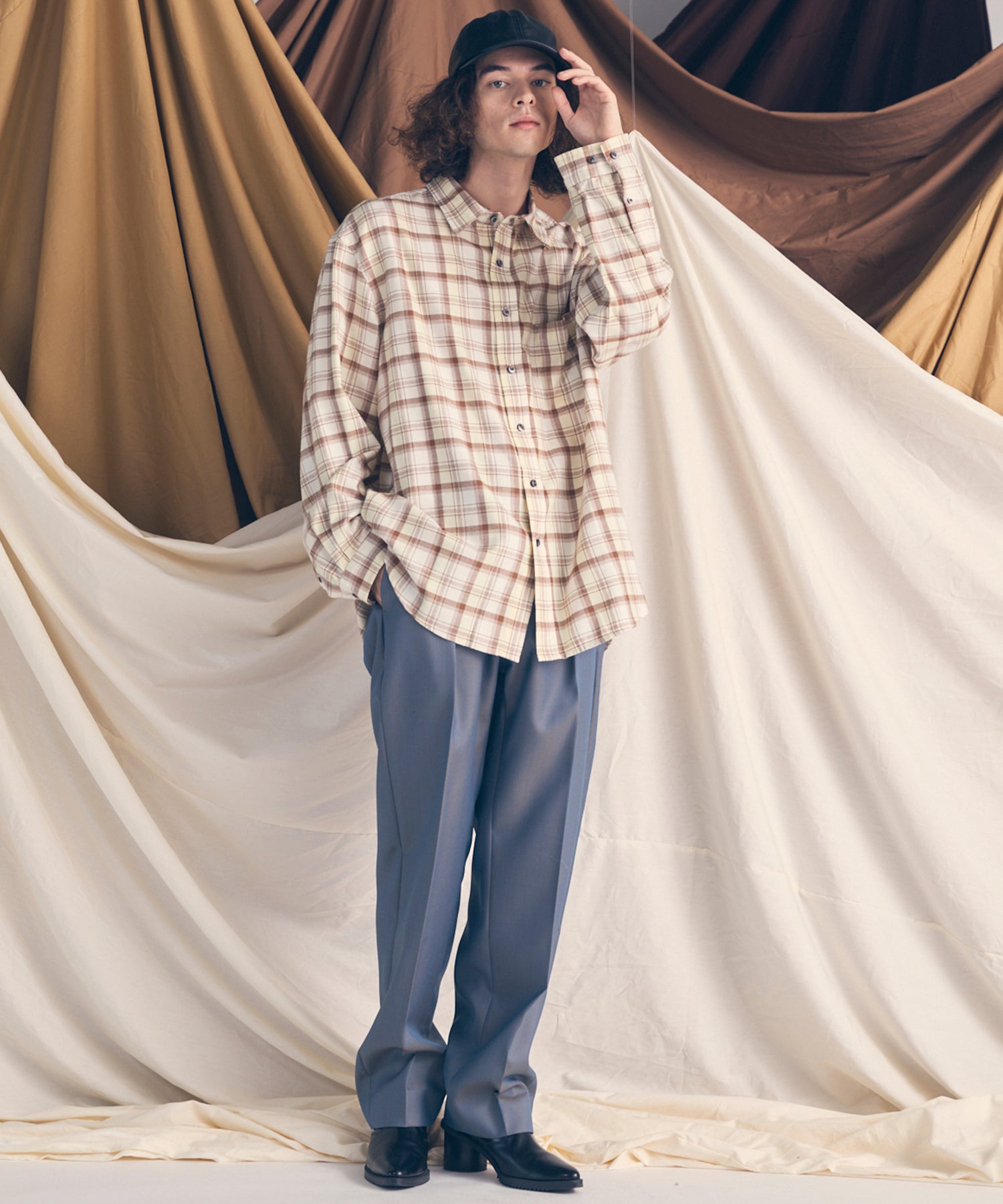 4 색 샹 브레이 세탁 가능한 양모 원은 직선 바지