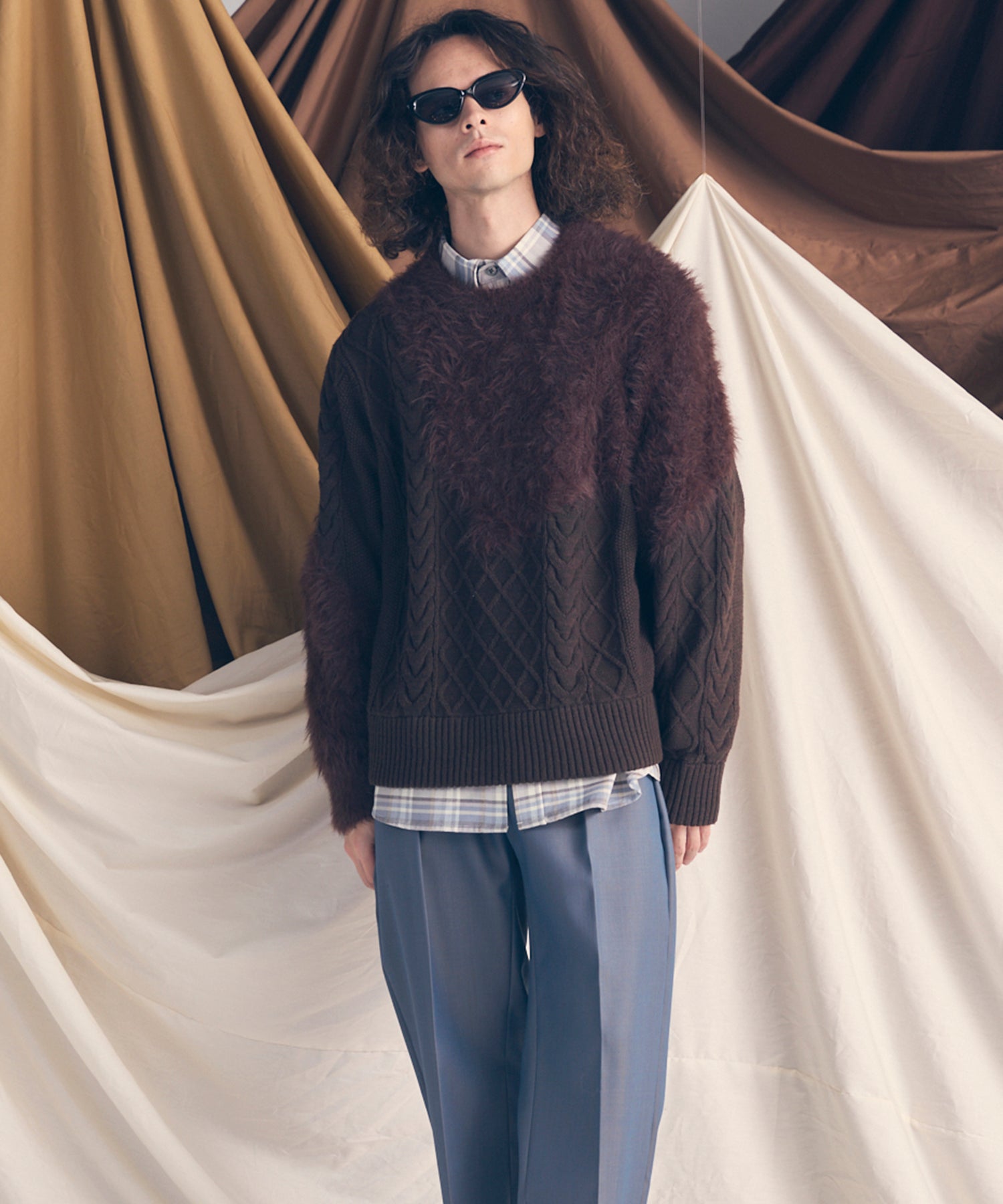 [25AW PRE-ORDER] Cable Shaggy Mix Prime-Over Crew Neck Knit Pullover