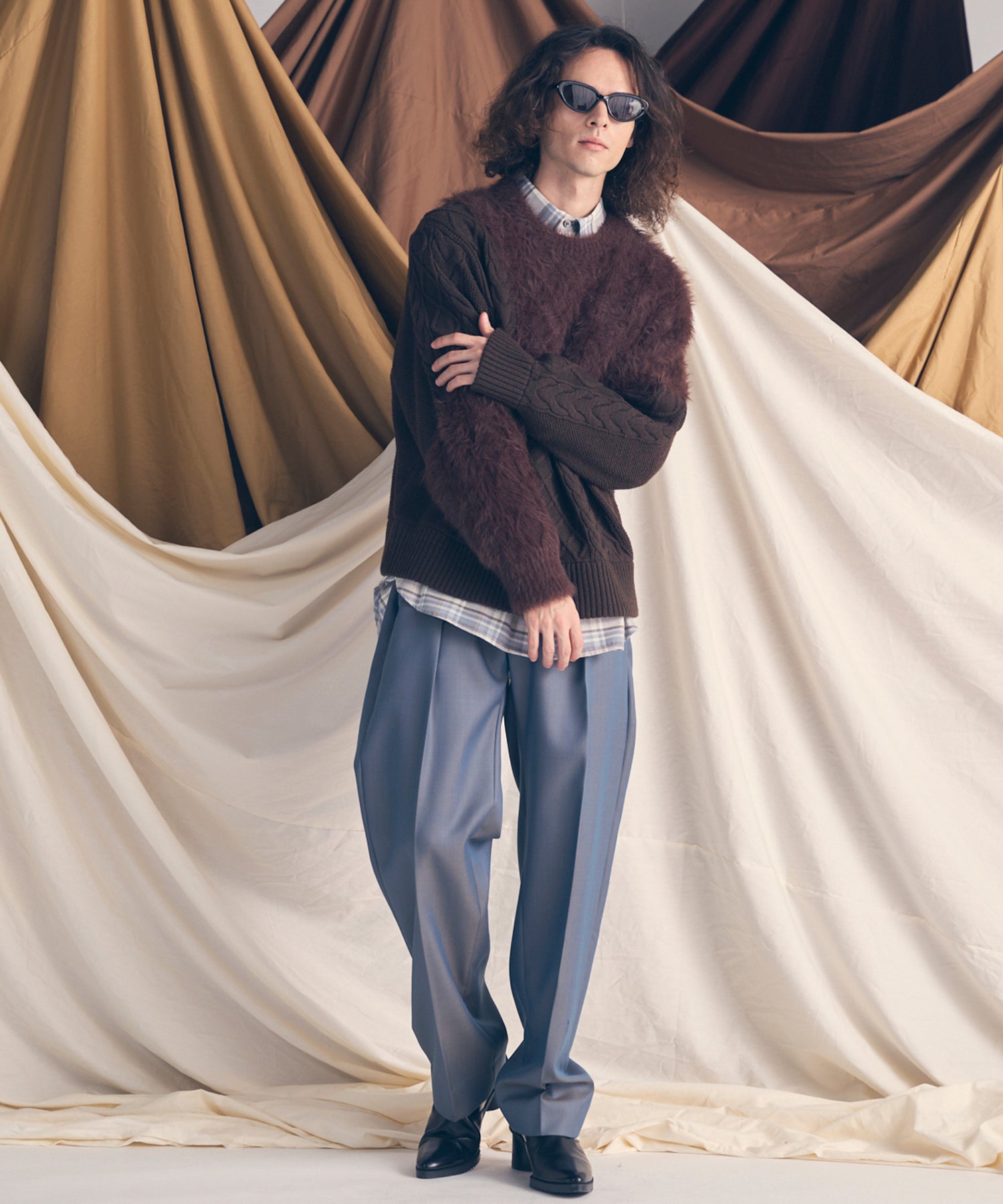 [25AW PRE-ORDER] Cable Shaggy Mix Prime-Over Crew Neck Knit Pullover