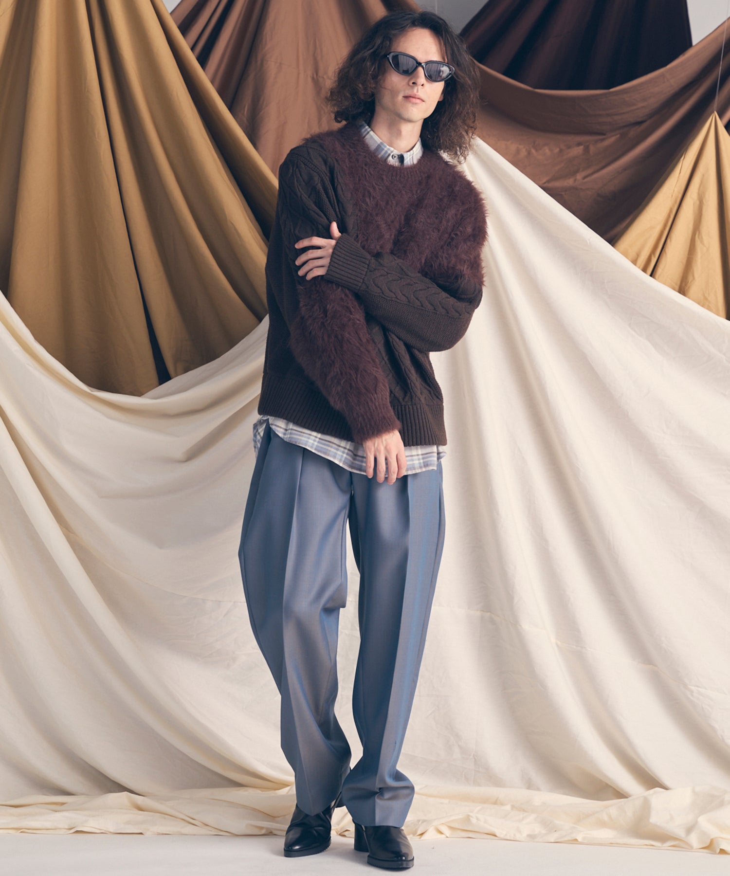 4 색 샹 브레이 세탁 가능한 양모 원은 직선 바지