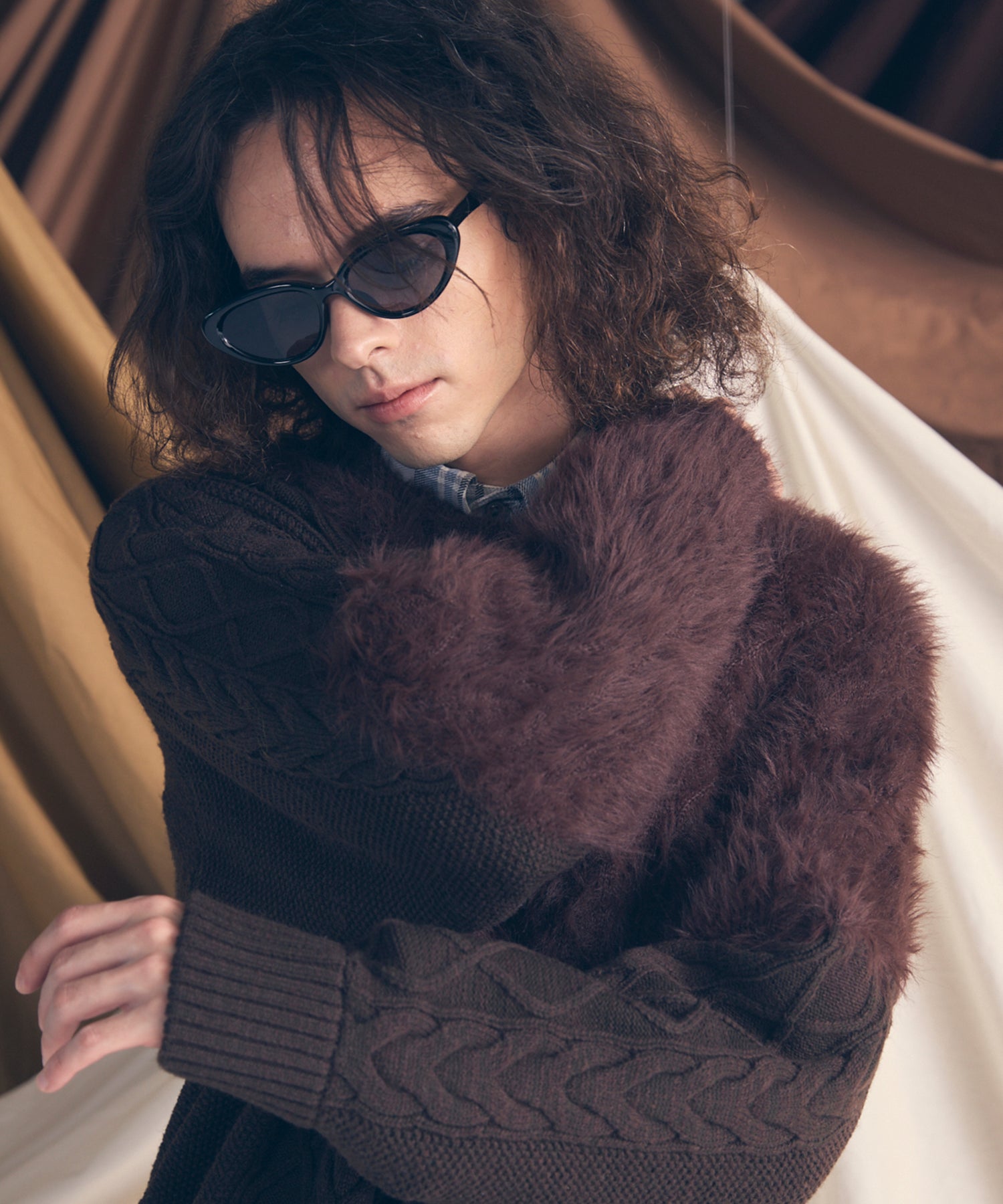 [25AW PRE-ORDER] Cable Shaggy Mix Prime-Over Crew Neck Knit Pullover