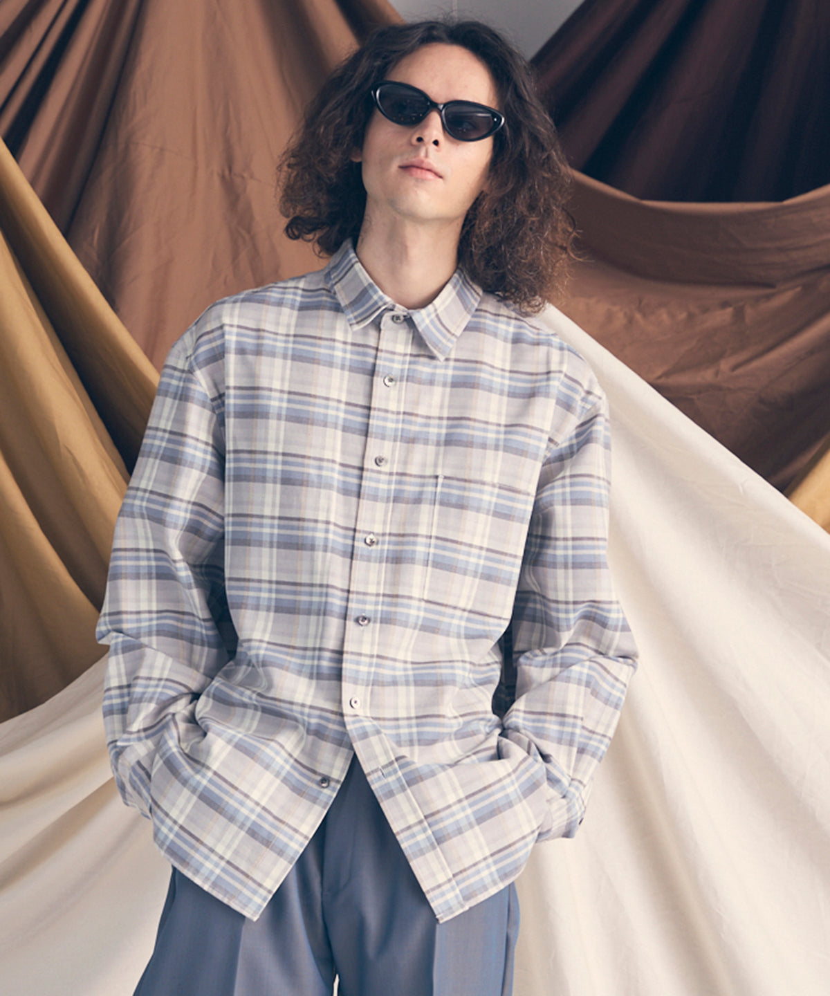 【Italian Dead Stock Fabric】Prime-Over Regular Collar Flannel Shirt