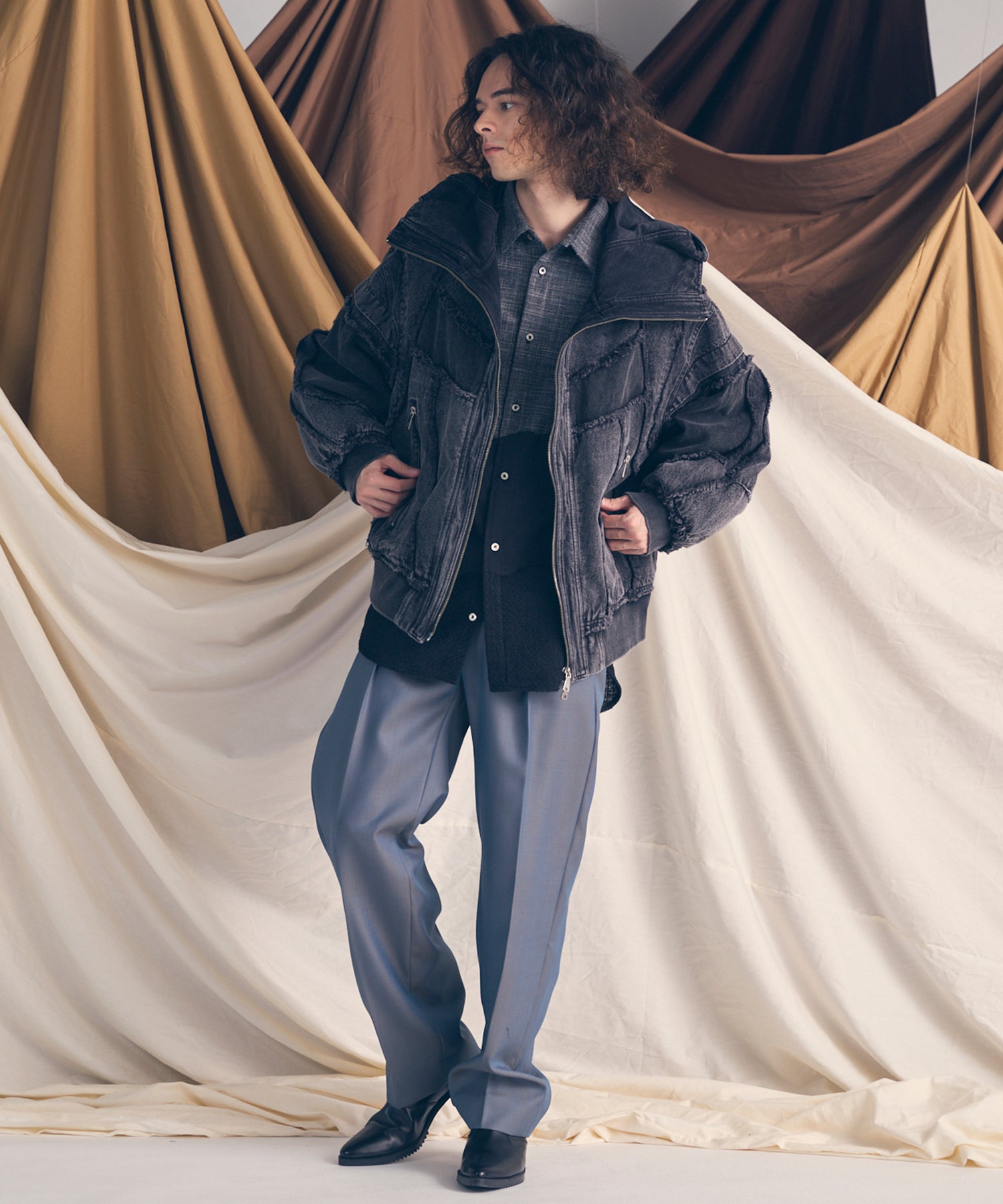 Prime-Over Curved Curve switching Regular Collar Shirt (Copy)