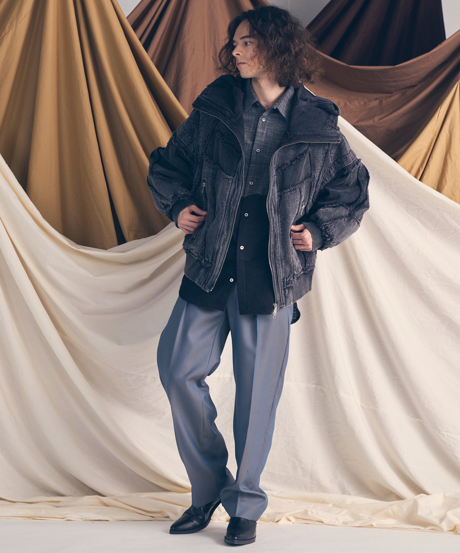 4 색 샹 브레이 세탁 가능한 양모 원은 직선 바지