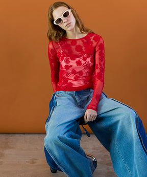 【26SPRING PRE-ORDER】Flower Embroidery Sheer Tops