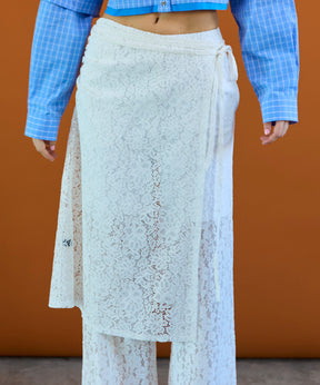 [26SPRING PRE-ORDER] 사이드 개더 랩 레이스 스커트 팬츠