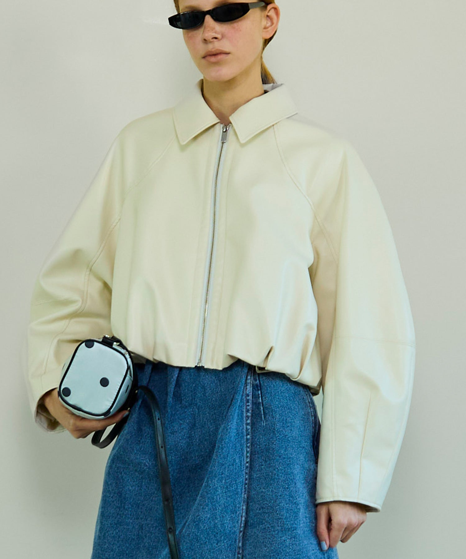 [26SPRING PRE-ORDER] 개더드 벌룬 비건 레더 자켓