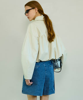 [26SPRING PRE-ORDER] 개더드 벌룬 비건 레더 자켓