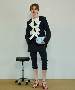 【26SPRING PRE-ORDER】No-Collar 2WAY Ribbon Jacket
