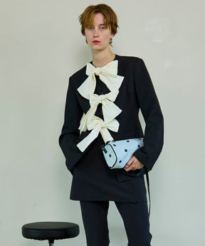 【26SPRING PRE-ORDER】No-Collar 2WAY Ribbon Jacket