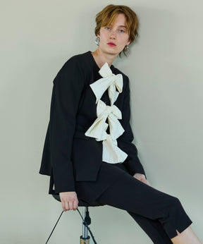No-Collar 2WAY Ribbon Jacket