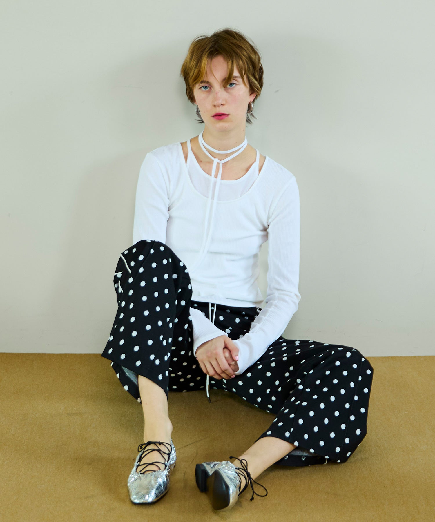 【26SPRING PRE-ORDER】Lace-Up Gathered Flat Shoes