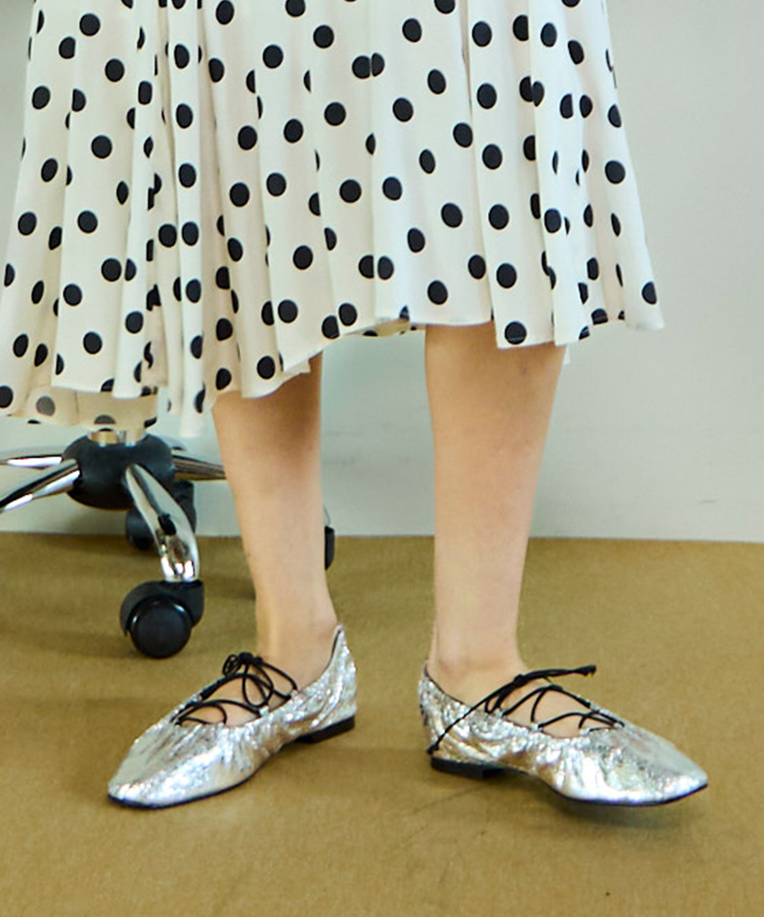 【26SPRING PRE-ORDER】Lace-Up Gathered Flat Shoes