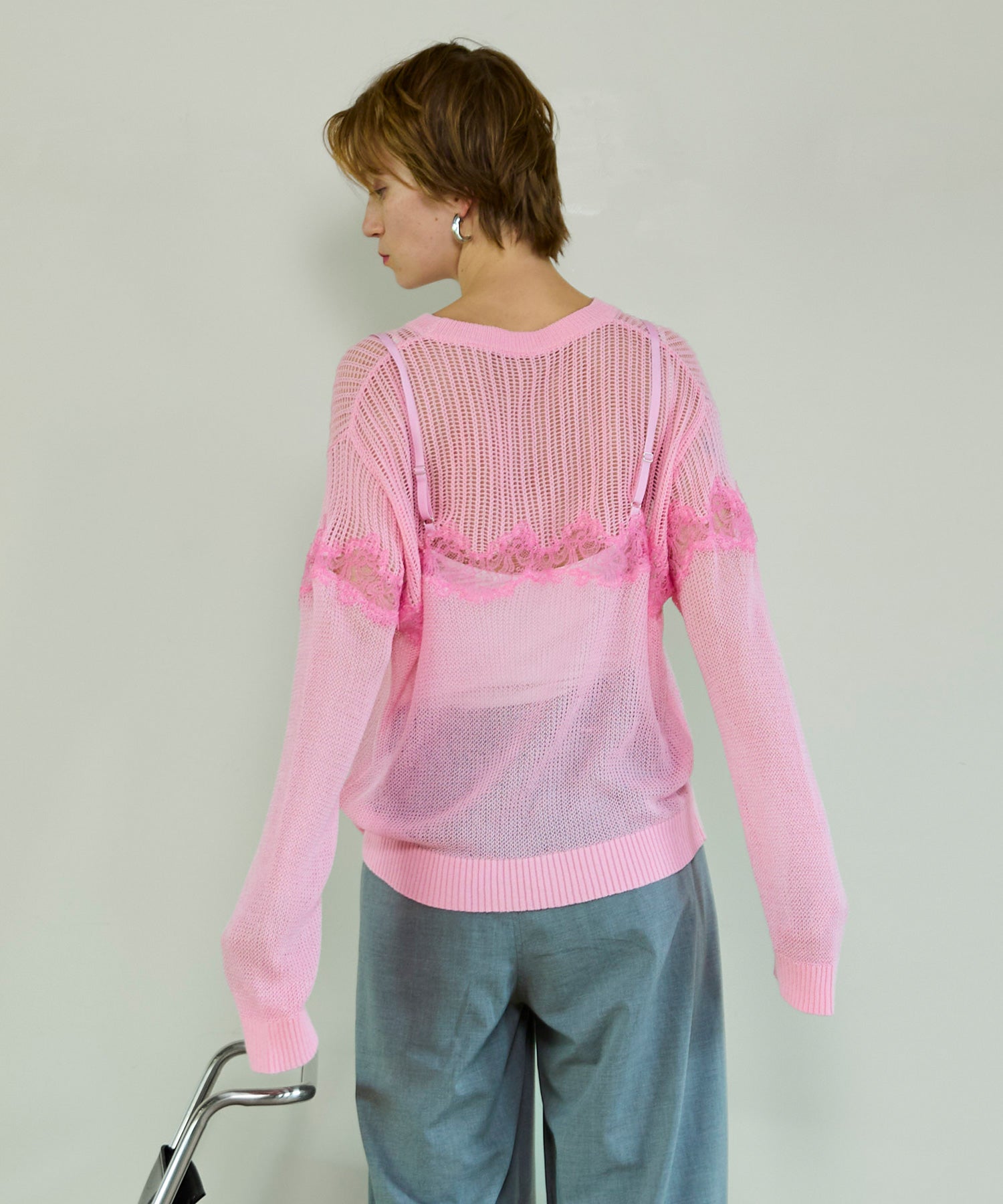 【26SPRING PRE-ORDER】Lace-Combi Mesh Knit Pullover