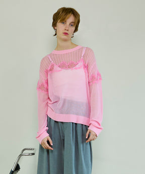 【26SPRING PRE-ORDER】Lace-Combi Mesh Knit Pullover