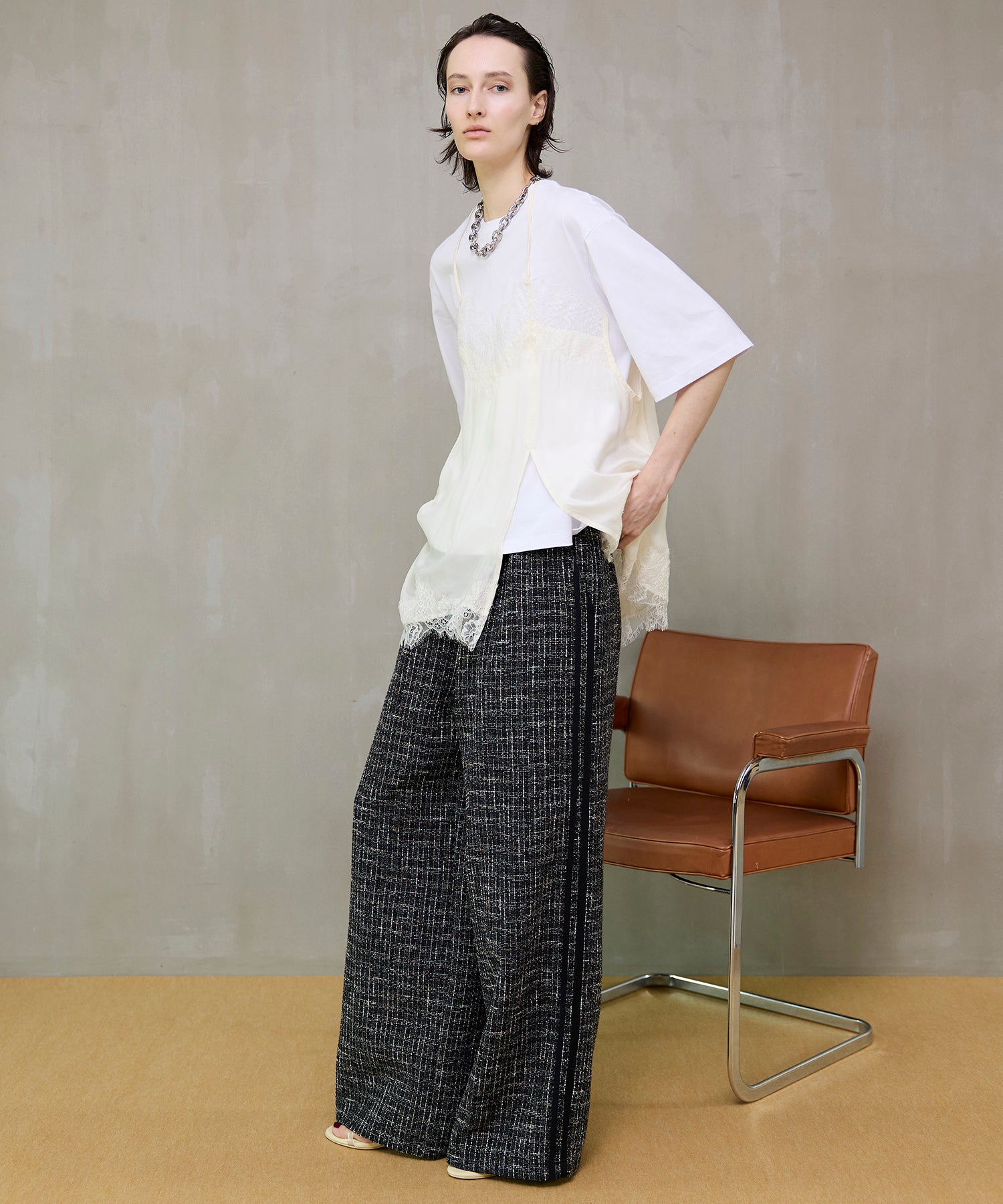 【26SPRING PRE-ORDER】Side-Lined Tweed Easy Pants