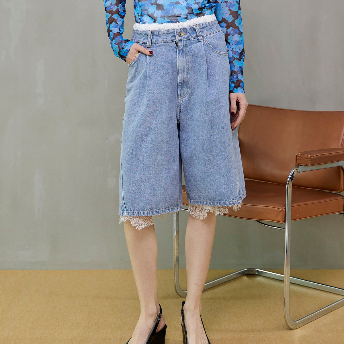 Multi-Way Layered Denim Shorts