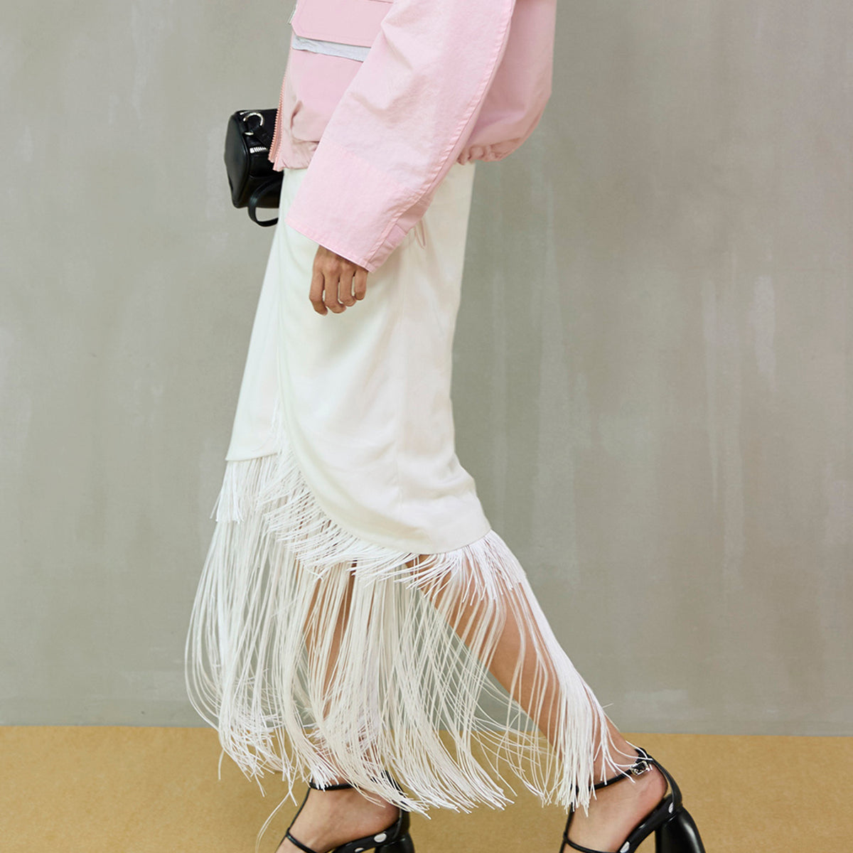 AD2019 20SS archive ロゴフリンジスカート 黒 刺繍 Multi-Way Layered Twist Fringe Skirt
