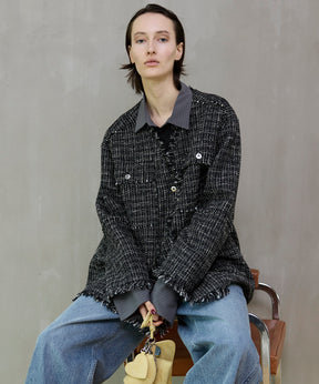 【26SPRING PRE-ORDER】Fringe Tweed Long Jacket