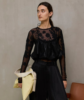 【26SPRING PRE-ORDER】Flower Embroidery Sheer Tops