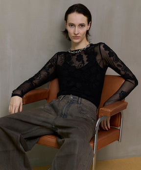 【26SPRING PRE-ORDER】Flower Embroidery Sheer Tops